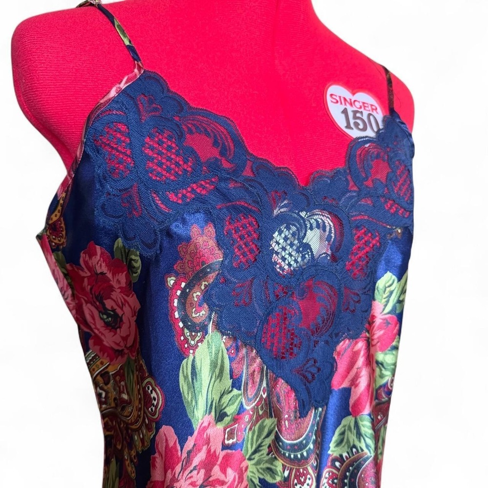 Vintage Victoria's Secret Gold Label navy & red floral slip dress size large - Picture 2 of 8